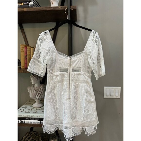 For Love & Lemons Amandine Embroidered Mini Dress Ivory Womens Size Small - Picture 10 of 12